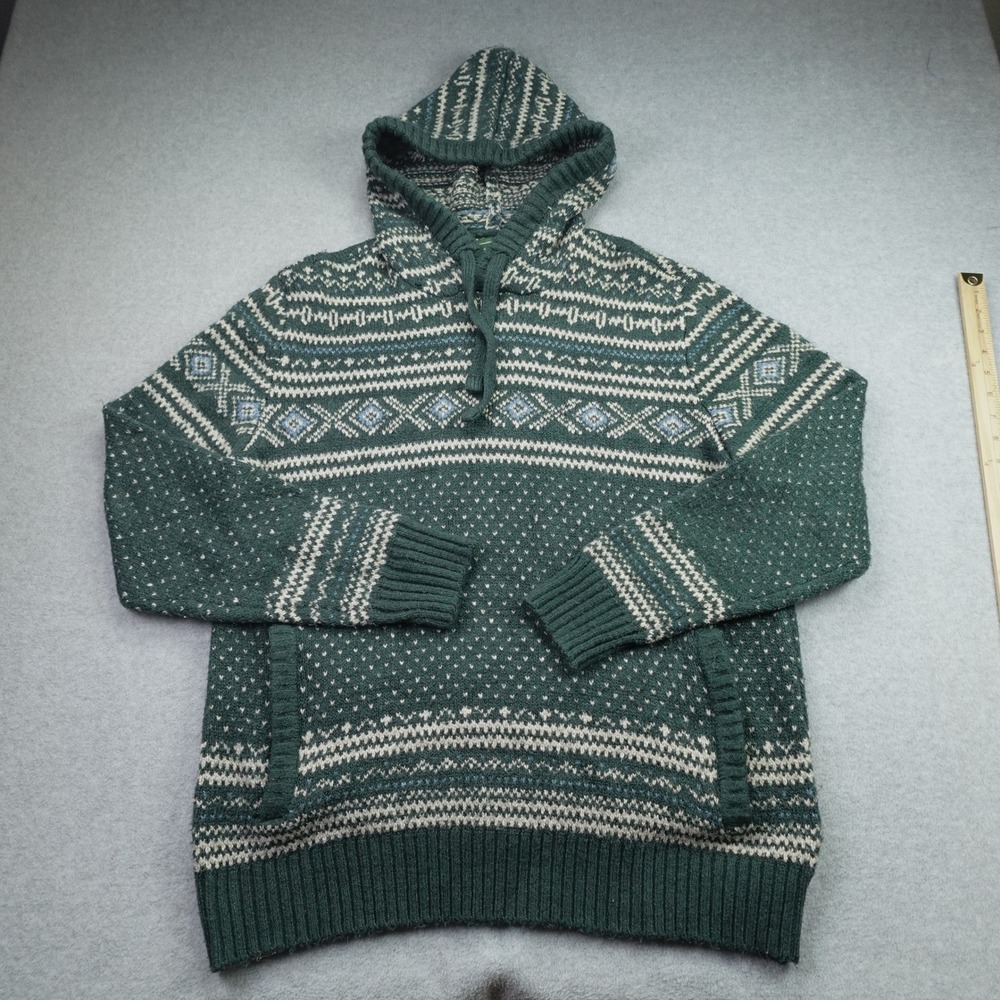 American Eagle Sweater Mens XL Green Fair Isle Pullover Hooded